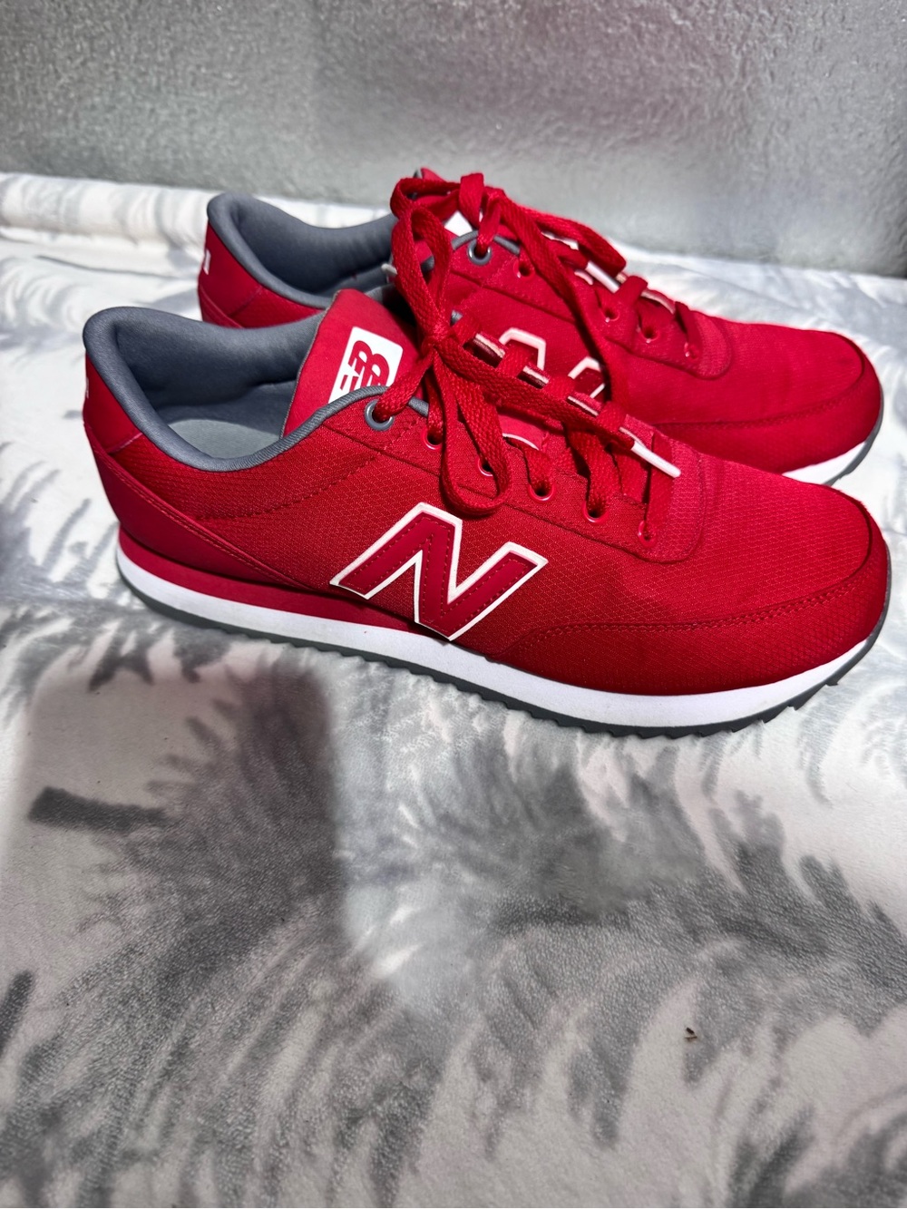 New Balance Red and White Low-Top Athletic Sneakers